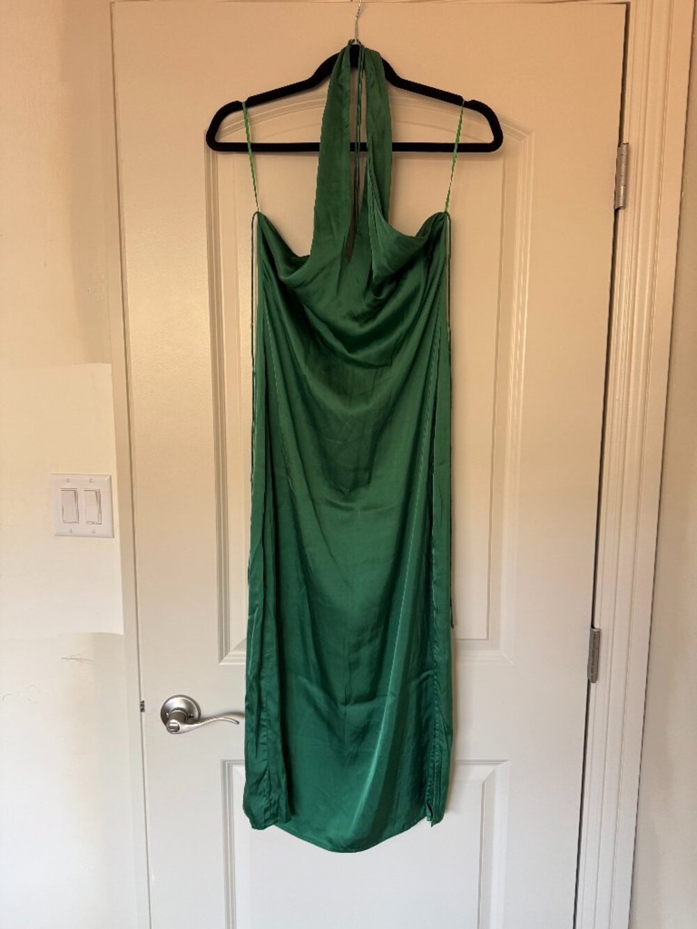 MLM green silk halter-neck dress